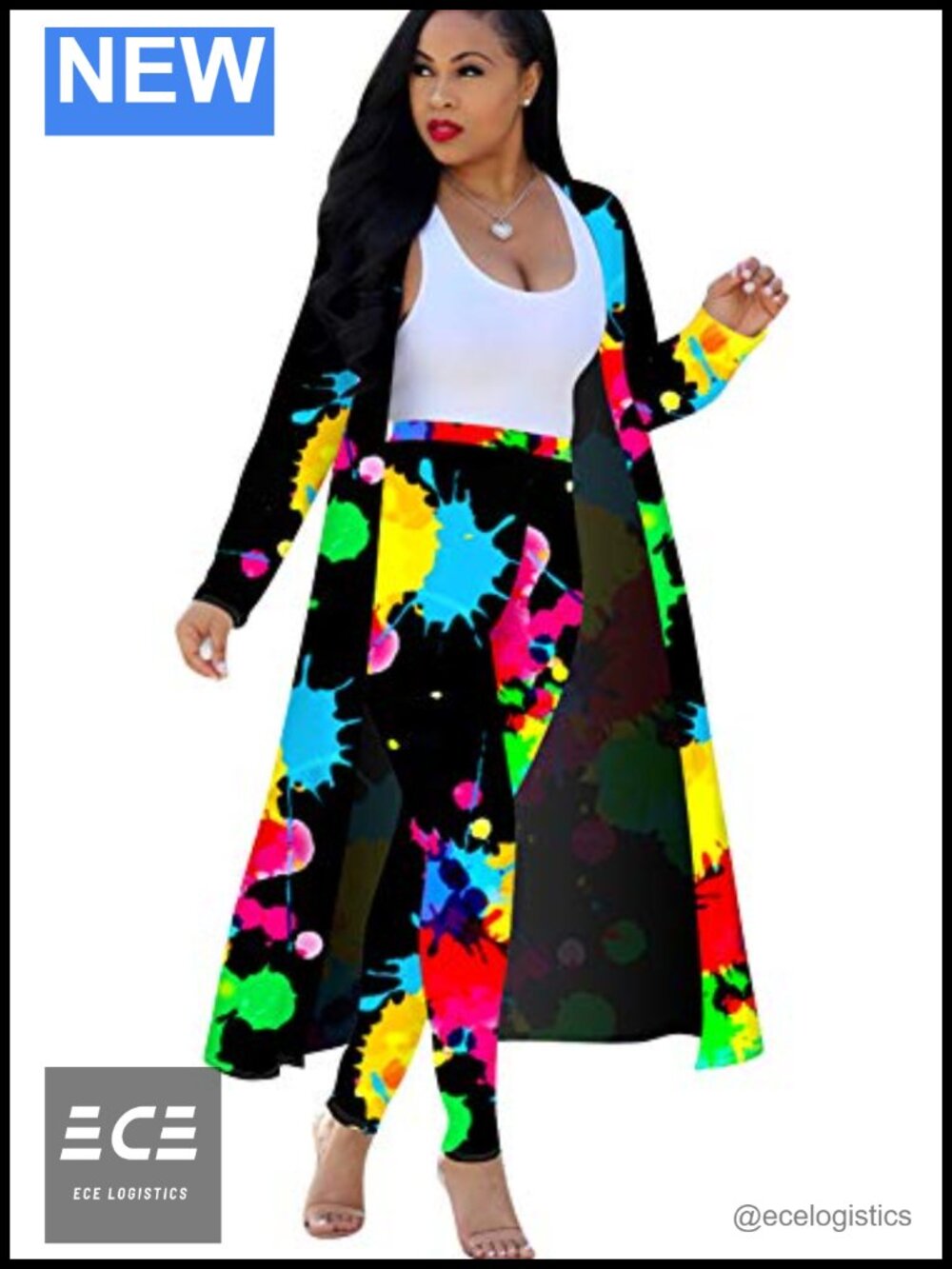 Two Piece Outfit Set Long Cardigan Open Front Jacket Skinny Pants Women